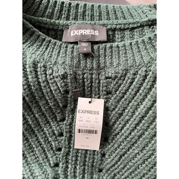 Express Womens Medium Dark Green Pullover Knit Sweater K6 - Picture 3 of 7
